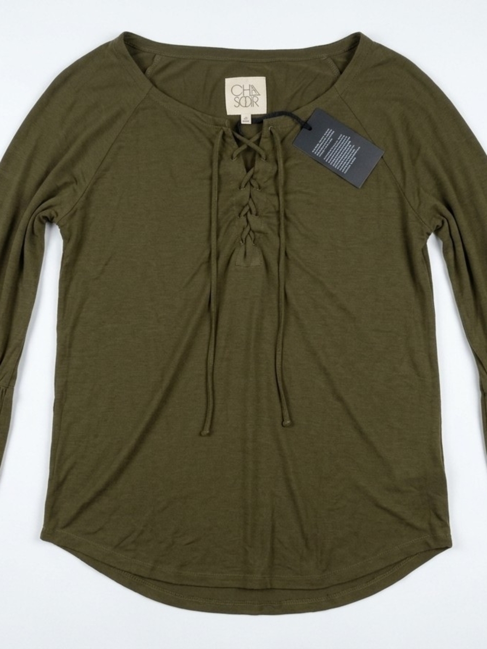 NWT Chaser Lace Up Blouse Top M Green Bishop Sleeve Whimsigoth Fairy Boho Gypsy